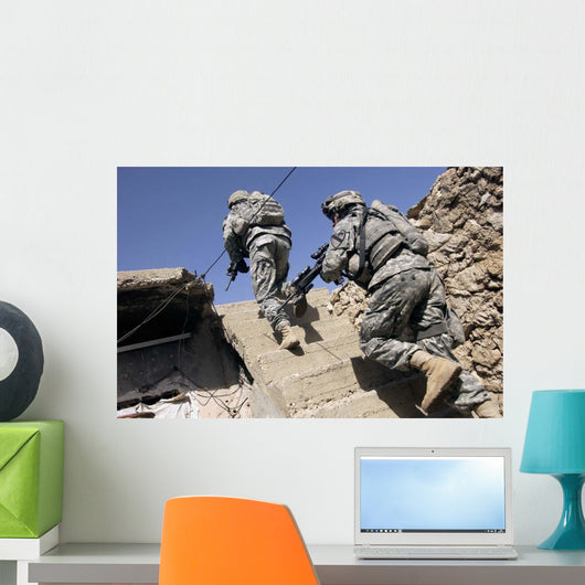 Soldiers Running up Staircase Wall Decal