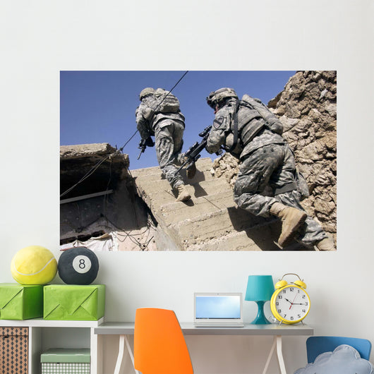 Soldiers Running up Staircase Wall Decal