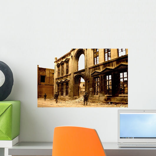 Soldiers Patrolling past Facade Wall Decal