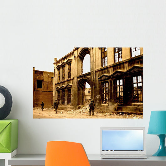 Soldiers Patrolling past Facade Wall Decal