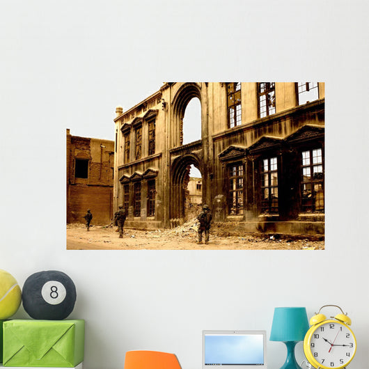 Soldiers Patrolling past Facade Wall Decal