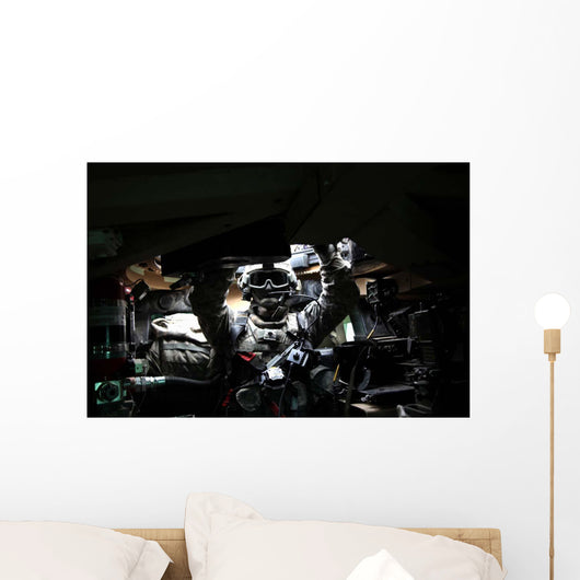 Us Army Specialist Adjusts Wall Decal