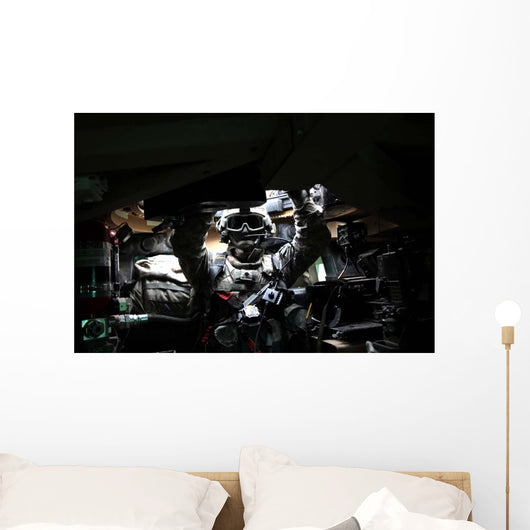 Us Army Specialist Adjusts Wall Decal