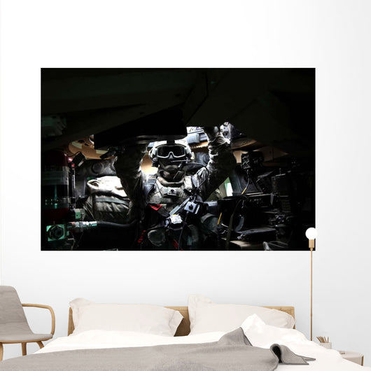 Us Army Specialist Adjusts Wall Decal