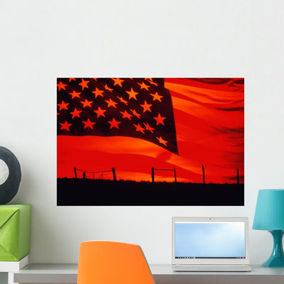 Digital Composite American Flag Wall Decal shown on a wall