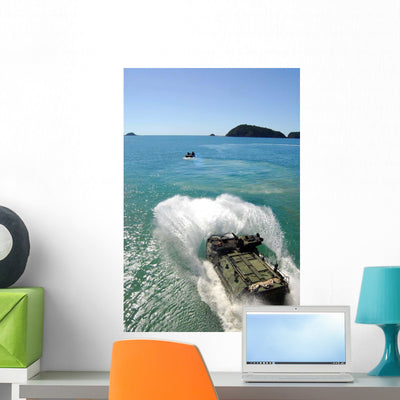 Amphibious Assault Vehicles Exit Wall Decal Design 3 shown on a wall