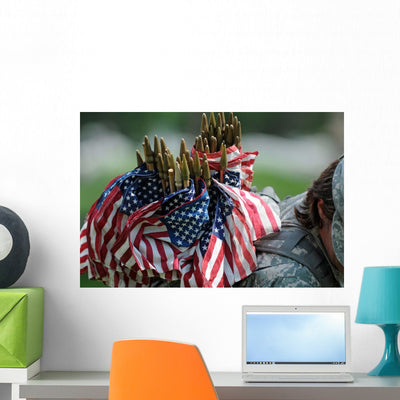 Army Soldier's Backpack Overflows Wall Decal shown on a wall