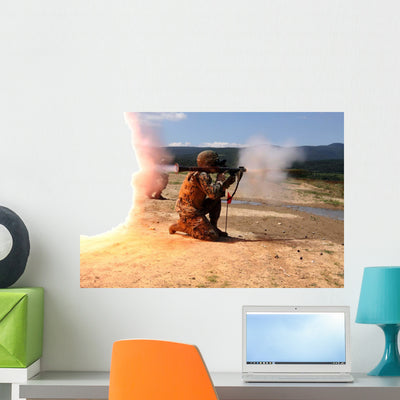 Assaultman Fires Rocket Propelled Wall Decal shown on a wall