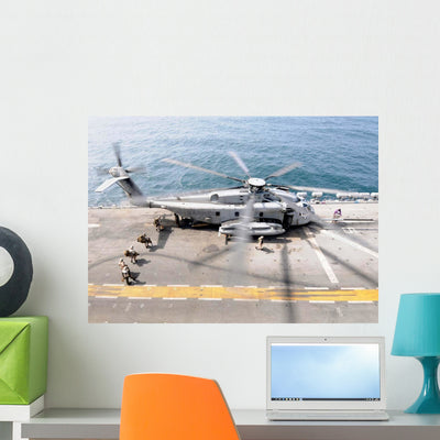 Us Marines Board Mh-53e Wall Decal shown on a wall