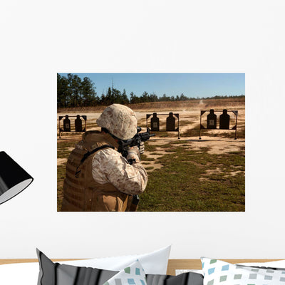 Military Policeman Fires Rifle Wall Decal shown on a wall