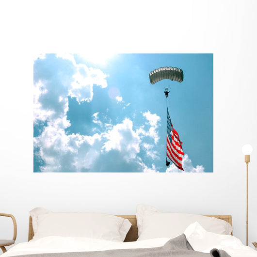 Skydiver Carries Us Flag Wall Decal