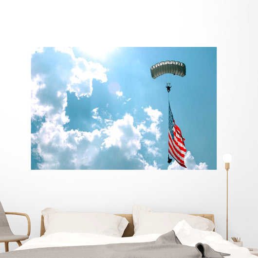 Skydiver Carries Us Flag Wall Decal
