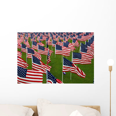 Abundance American Flags Wall Decal shown on a wall