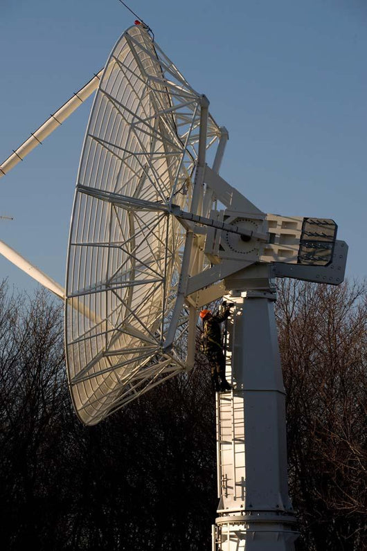 Technician Climbs up Large Wall Decal