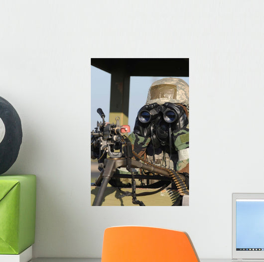 Soldier Looks through Binoculars Wall Decal