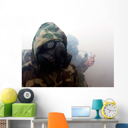 Marine Wearing Gas Mask Wall Decal
