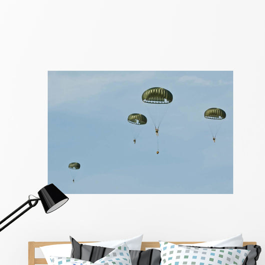 Paratroopers Descend through Sky Wall Decal