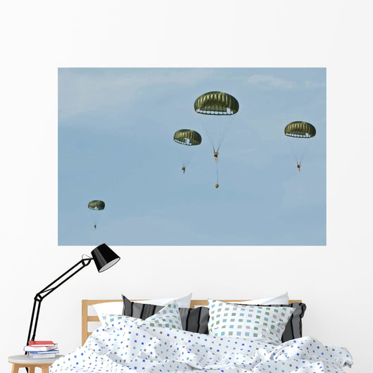 Paratroopers Descend through Sky Wall Decal