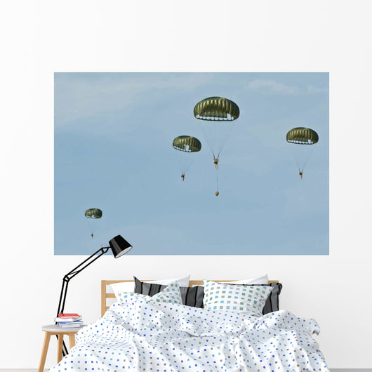 Paratroopers Descend through Sky Wall Decal
