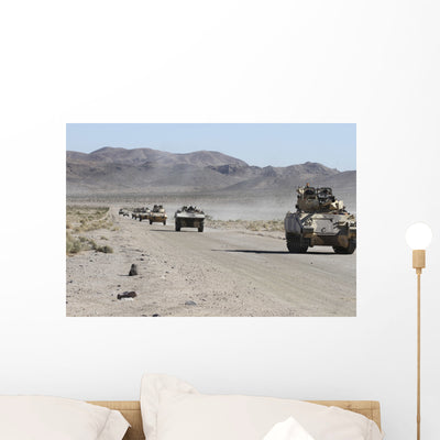 Convoy Military Vehicles Traveling Wall Decal shown on a wall