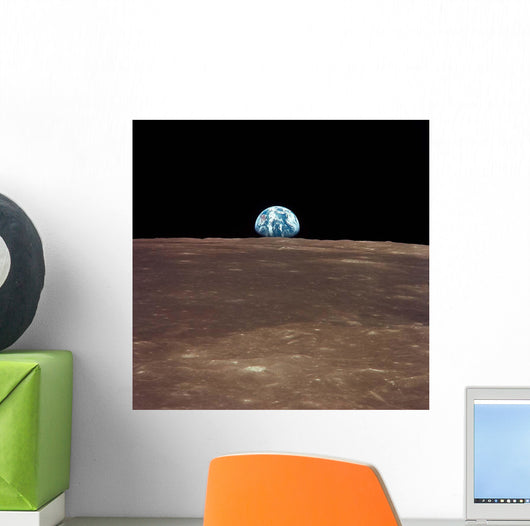 Earth Rising above Moon's Wall Decal Design 1