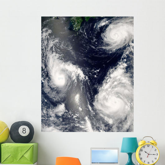 Three Different Typhoons Spinning Wall Decal