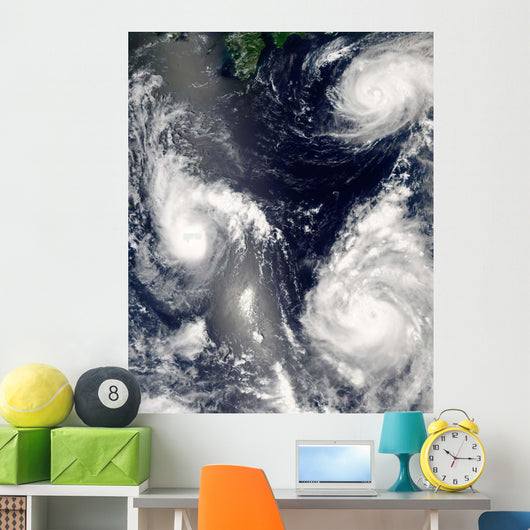 Three Different Typhoons Spinning Wall Decal