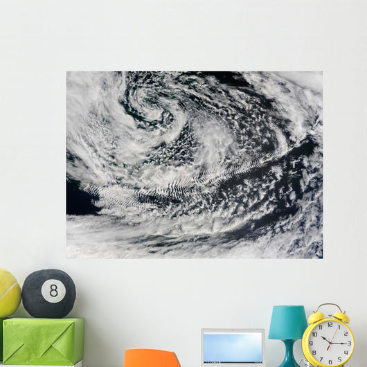 Ship-wave-shaped Wave Clouds Induced Wall Decal