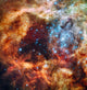 Vivid stellar nursery nebula with bright blue stars and colorful cosmic gas wall mural.