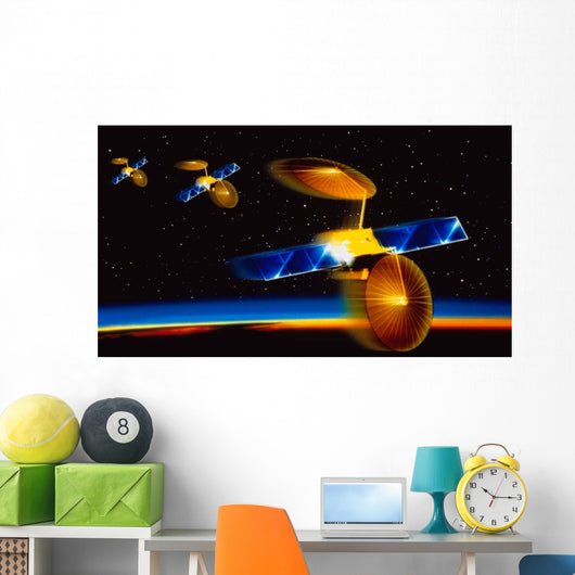 Illustration Satellites over Earth's Wall Decal