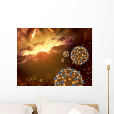 Buckyballs Floating Interstellar Space Wall Decal shown on a wall