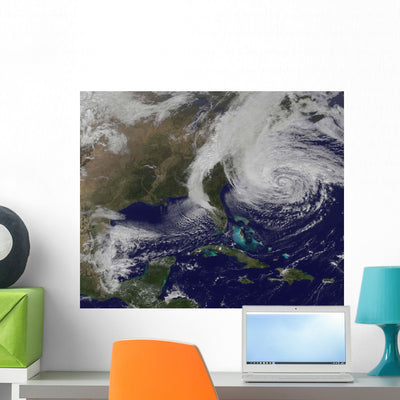 Hurricane Sandy along East Wall Decal Design 2 shown on a wall