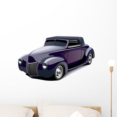 Classic Purple Muscle Car Wall Decal shown on a wall