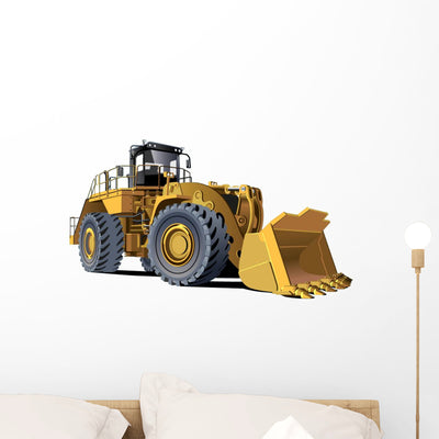 Yellow Bulldozer Construction Wall Decal shown on a wall