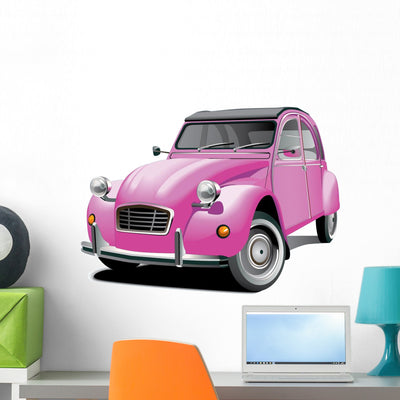 Pink Bug Classic Car Wall Decal shown on a wall
