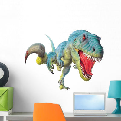 Utahraptor Hunt Wall Decal shown on a wall
