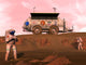 Illustration Astronauts Examining Outcrop Wall Decal